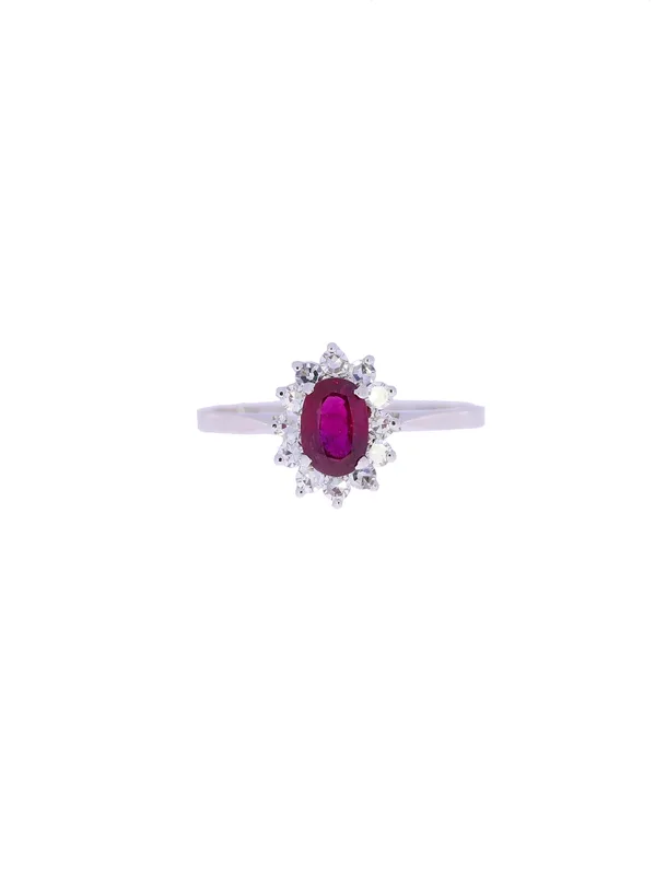 Damenring – Weissgold mit Rubin und Diamanten