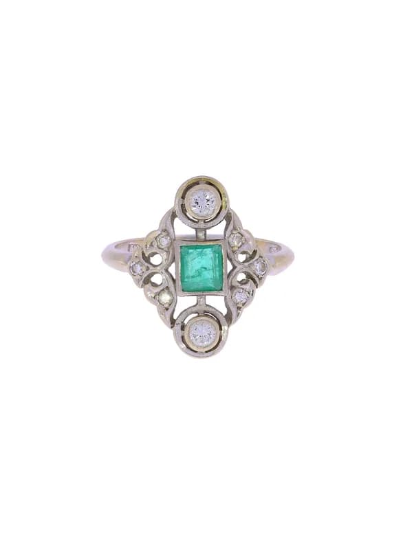 Damenring – Weissgold mit Smaragd und Diamanten