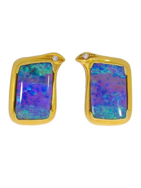 Ohrstecker – Gelbgold mit Opal und Diamant