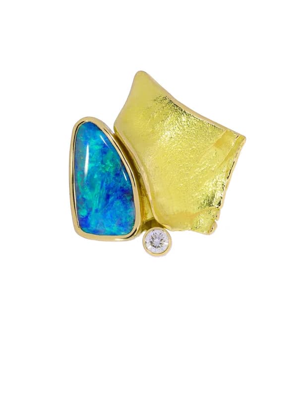 Damenring – KURT NEUKOMM Gelbgold mit Opal und Diamant