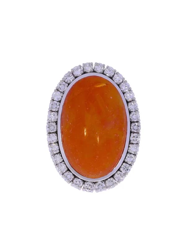 Damenring – Weissgold mit Opal und Diamanten
