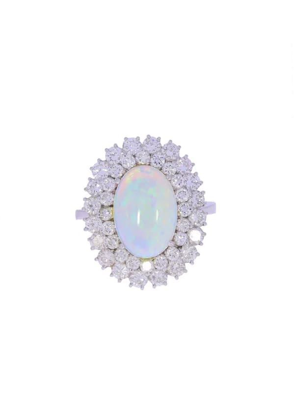 Damenring – Weissgold mit Opal und Diamanten