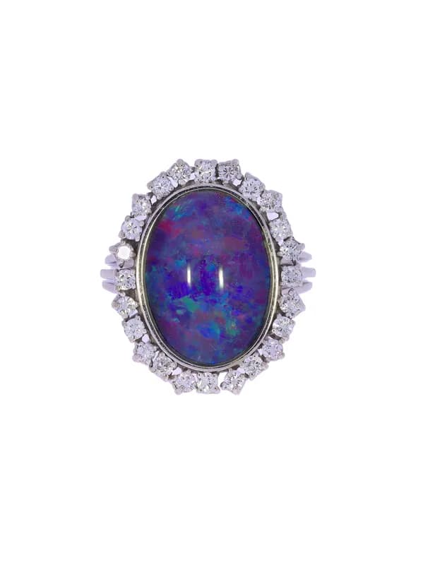 Damenring – Weissgold mit Opal und Diamanten