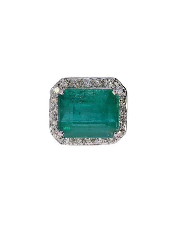 Damenring – Weissgold mit Smaragd und Diamanten
