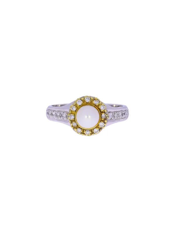 Damenring – Bicolor mit Perle und Diamanten
