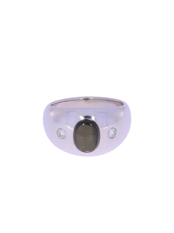 Unisex-Ring – Weissgold mit Sternsaphir und Diamanten