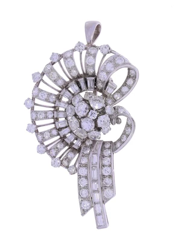 2 in 1 Brosche / Anhänger – Weissgold mit Diamanten
