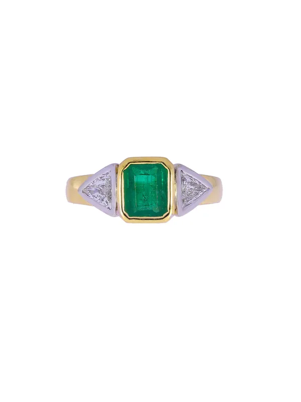 Damenring – Bicolor mit Smaragd und Diamanten