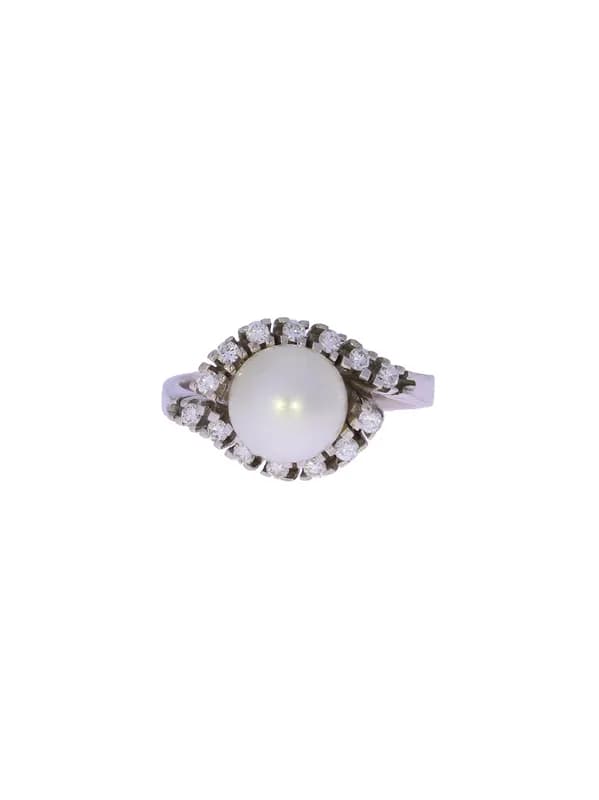 Damenring – Weissgold mit Perle und Diamanten