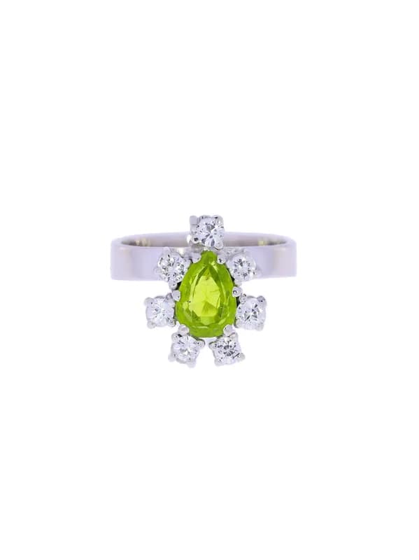 Damenring – Weissgold mit Diopsid und Diamanten