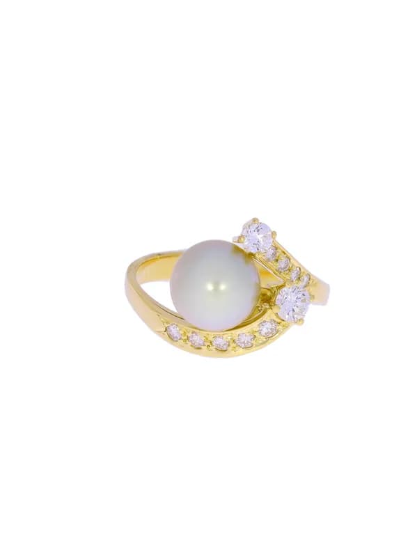 Damenring – Gelbgold mit Perle und Diamanten