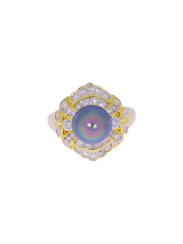 Damenring – Gelbgold mit Perle und Diamanten