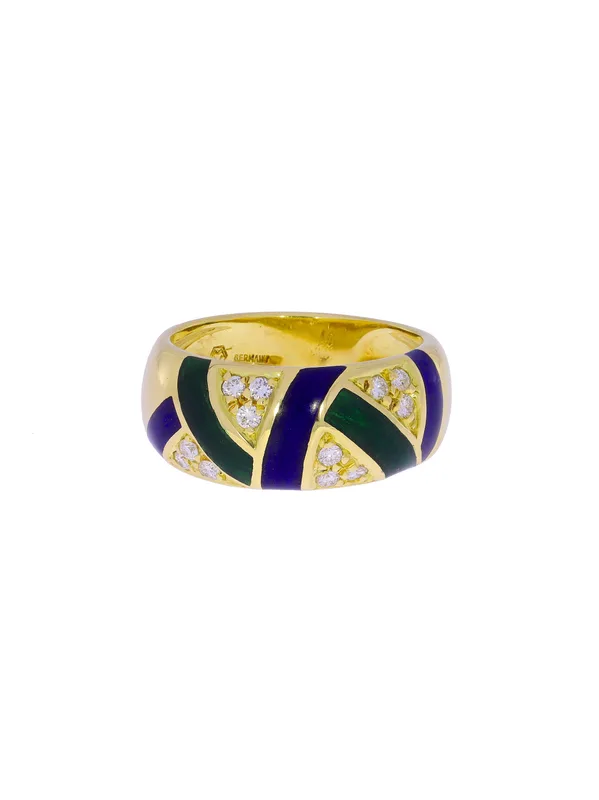 Damenring – Gelbgold mit Emaille und Diamanten