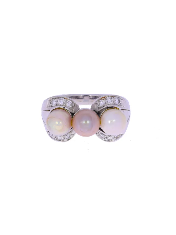 Damenring – Weissgold mit Perlen und Diamanten