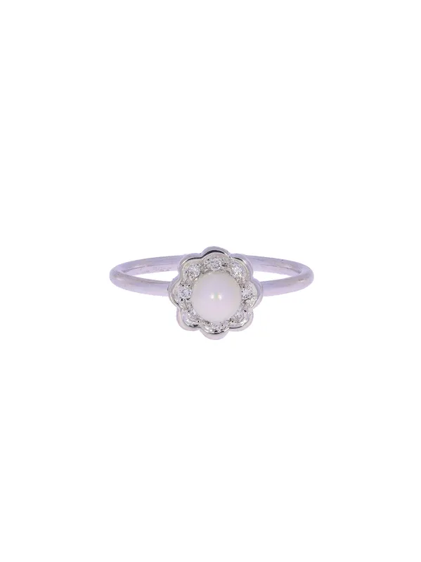 Damenring – Weissgold mit Perle und Diamanten