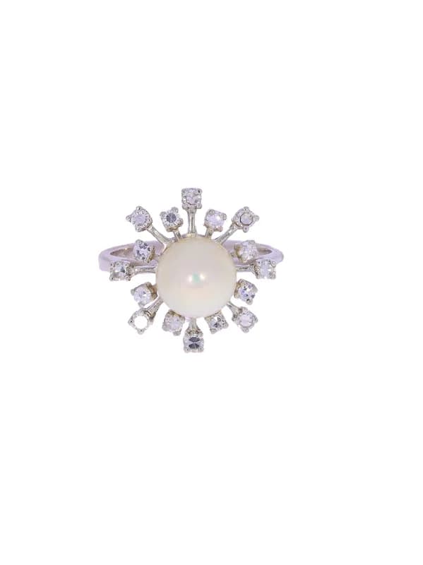 Damenring – Weissgold mit Perle und Diamanten