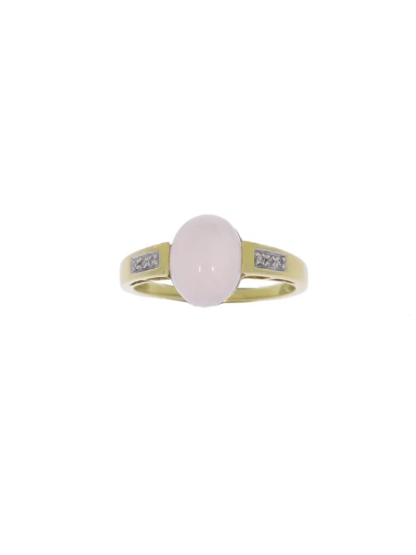 Damenring – Gelbgold mit Rosenquarz und Diamanten