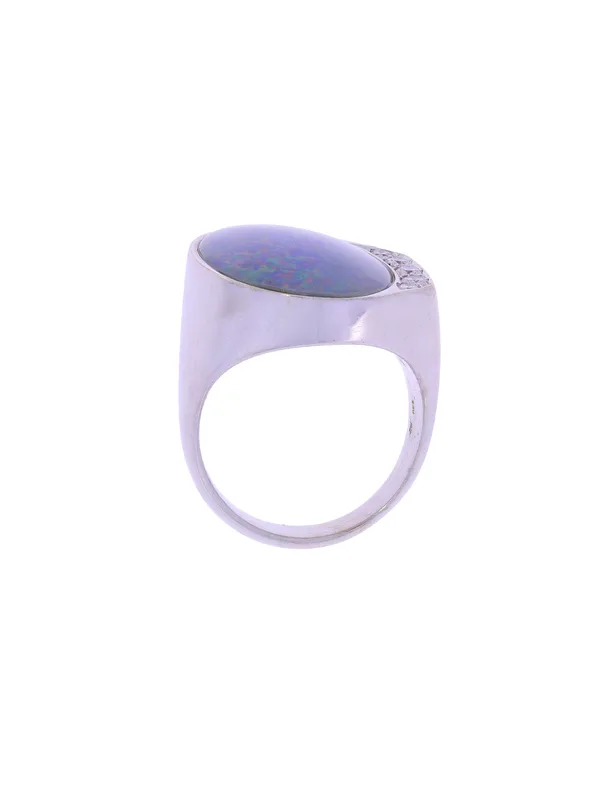 Damenring – Weissgold mit Opal und Diamanten