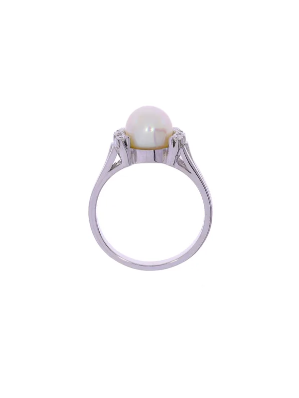 Damenring – Weissgold mit Perle und Diamanten