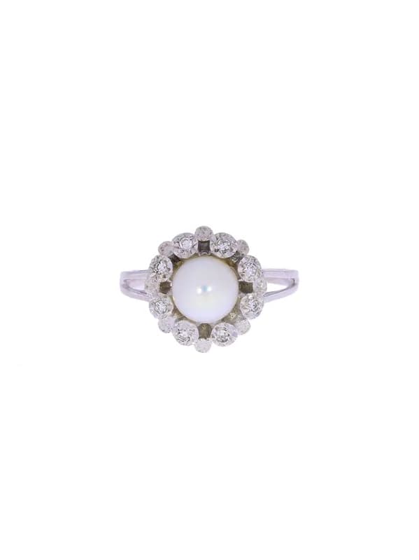 Damenring – Weissgold mit Perle und Diamanten
