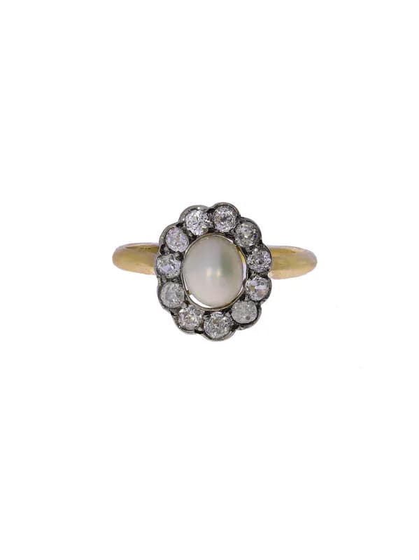 Damenring – Gelbgold mit Perle und Diamanten