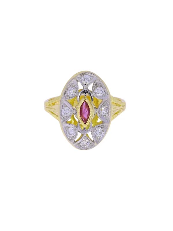 Damenring – Bicolor mit Rubin und Diamanten