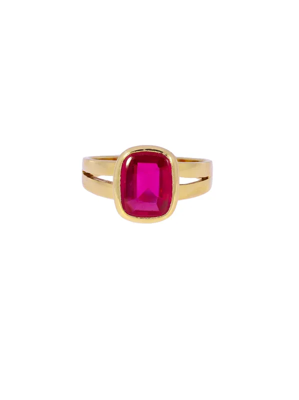 Unisex-Ring – Gelbgold mit synth. Rubin