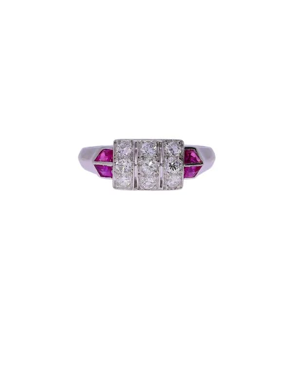 Damenring – Platin mit Rubinen und Diamanten