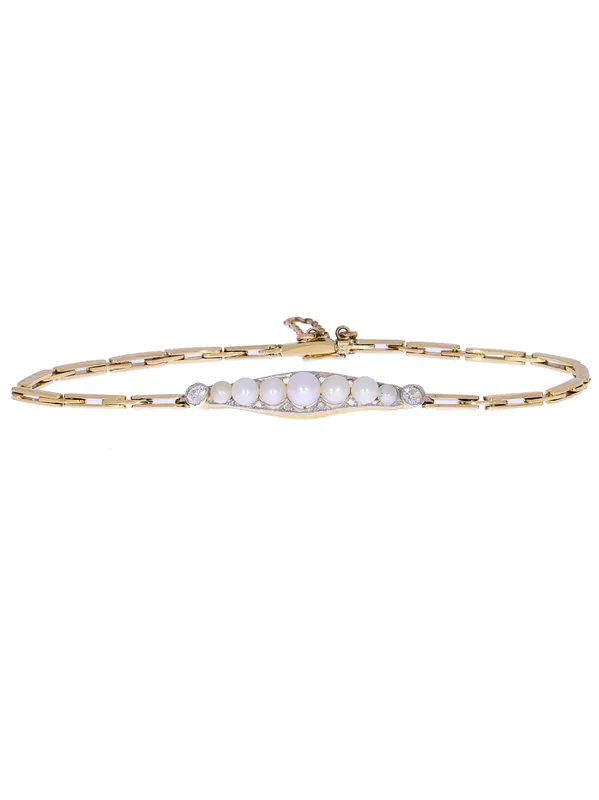 Bracelet – Gelbgold und Platin mit Perlen und Diamanten