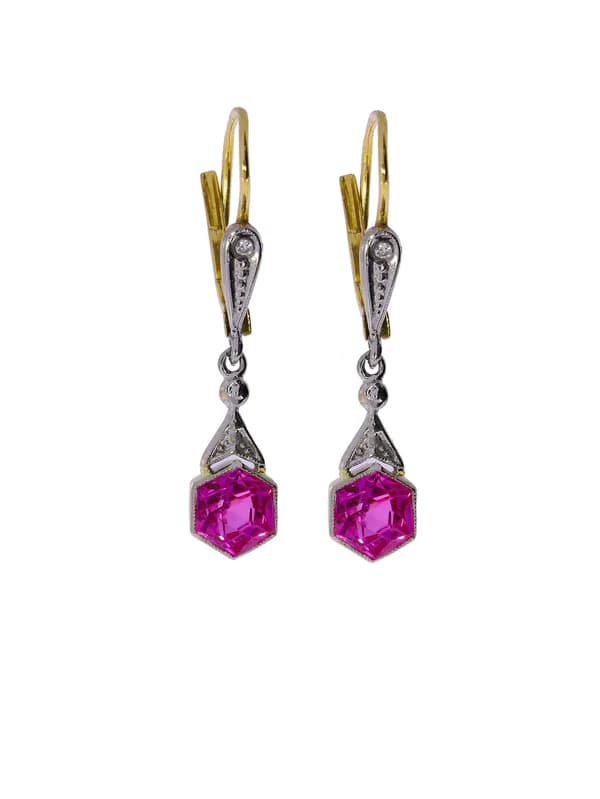 Ohrhänger – Bicolor mit Verneuil Rubin und Diamant