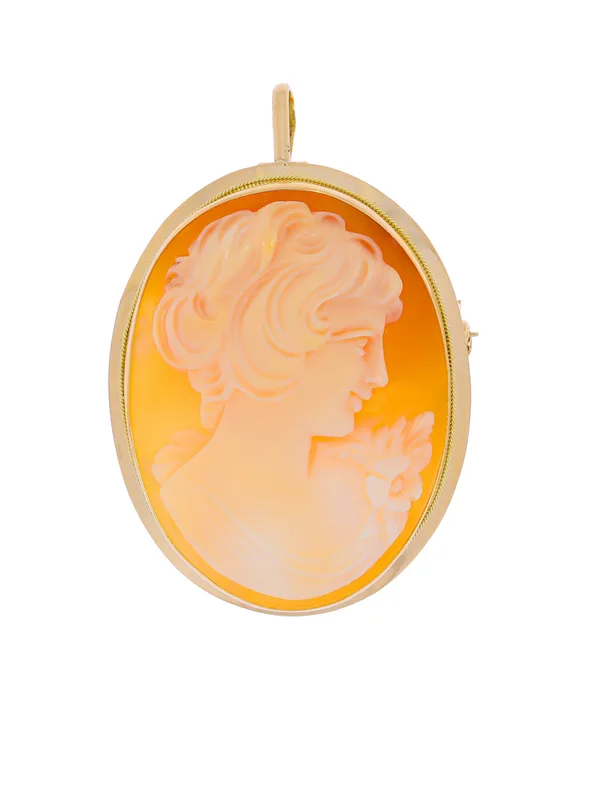 2 in 1 Anhänger / Brosche – Gelbgold mit Muschelgemme