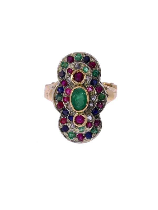 Damenring – Tricolor mit Edelsteinen und Diamanten