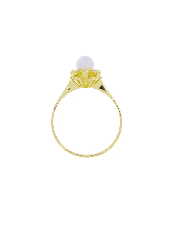 Damenring – Gelbgold mit Perle und Diamanten