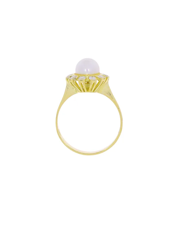 Damenring – Gelbgold mit Perle und Diamanten