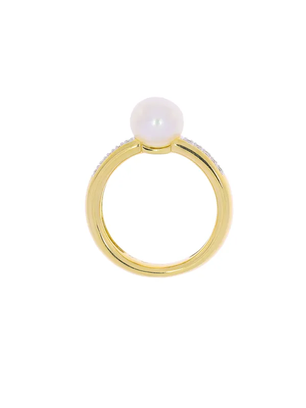 Damenring – Gelbgold mit Perle und Diamanten
