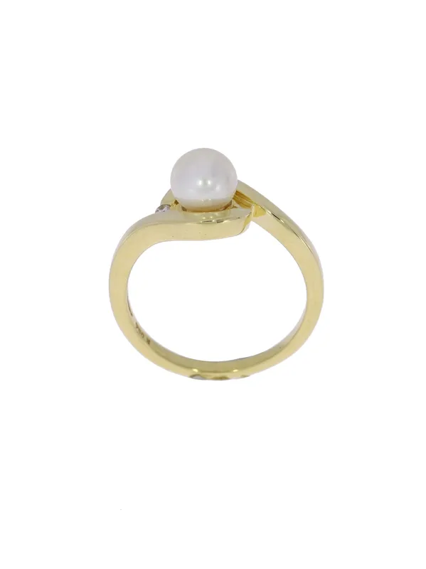 Damenring – Gelbgold mit Akoya-Perle und Diamanten