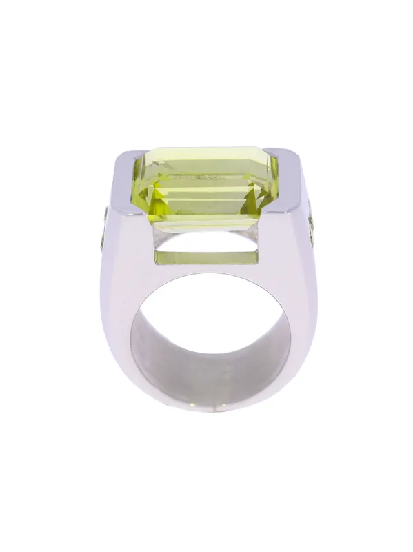 Damenring – Weissgold mit Quarz und Diamanten fancy green