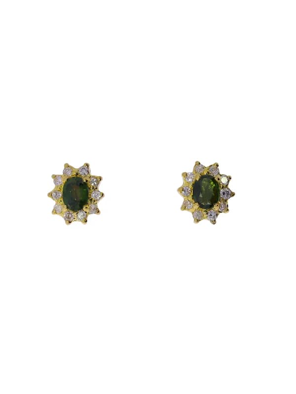 Puces d’oreilles – or jaune avec olivine et diamants
