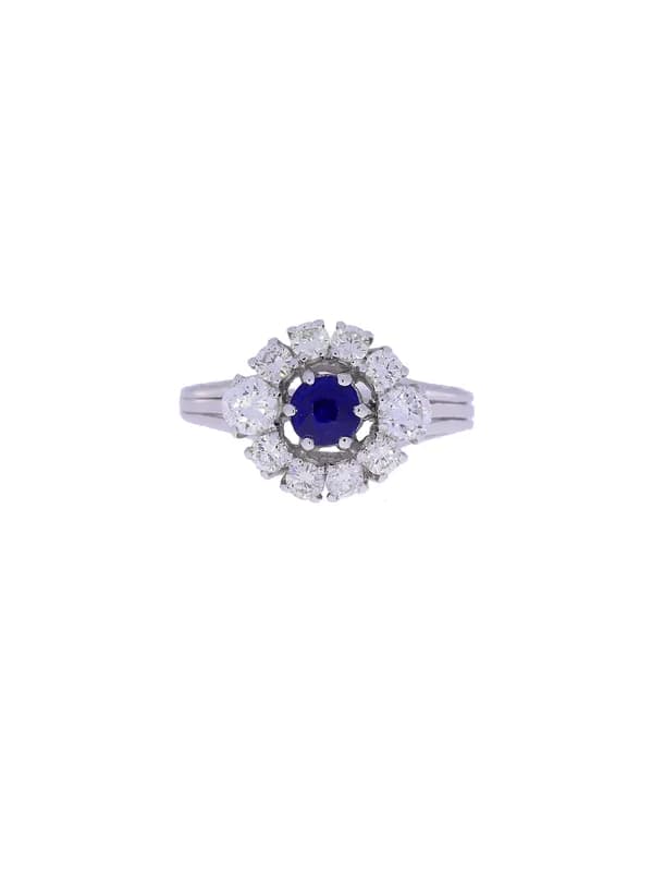 Damenring – Weissgold mit Saphir und Diamanten