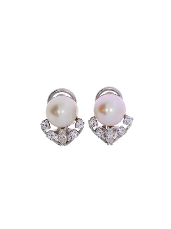 Ohrclip – Weissgold mit Perle und Diamanten 0.52ct