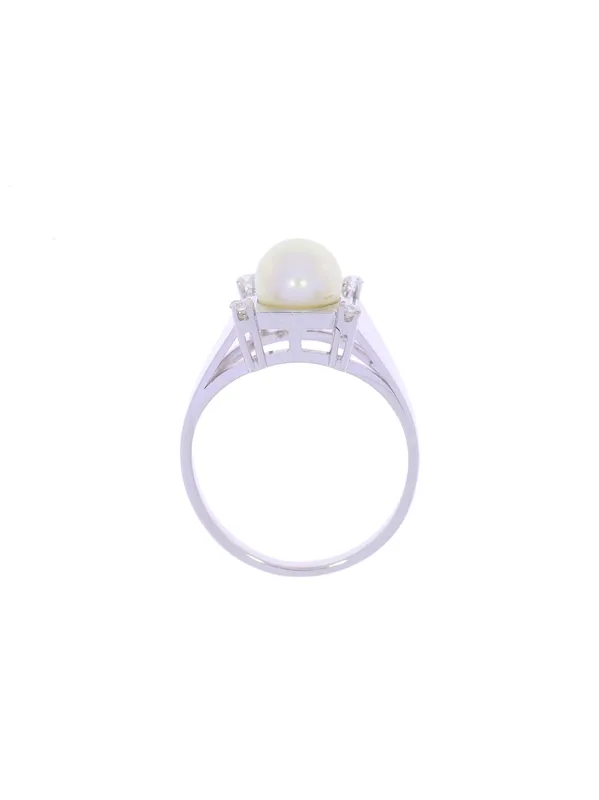 Damenring – Weissgold mit Perle und Diamanten 0.08ct