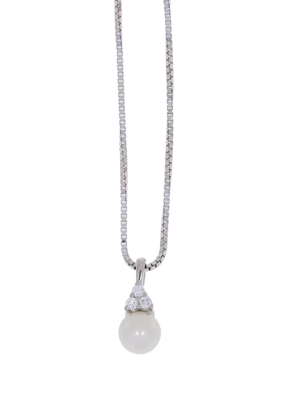 Halskette – Weissgold mit Perle und Diamanten 0.132ct