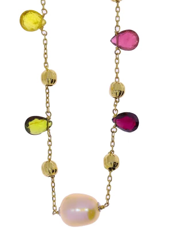 Halskette – Gelbgold mit Perle und Turmalin