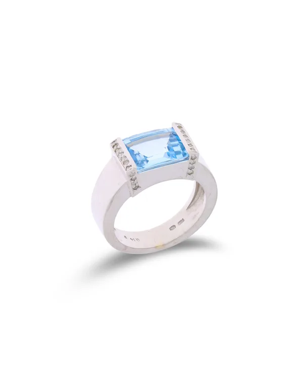 Damenring – Weissgold mit Aquamarin und Diamanten