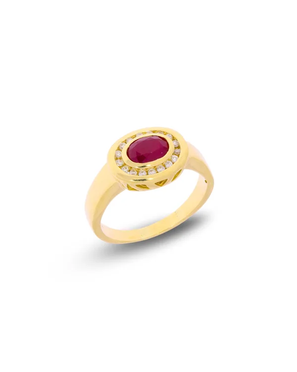 Damenring – Gelbgold mit Rubin und Diamanten 0.01ct
