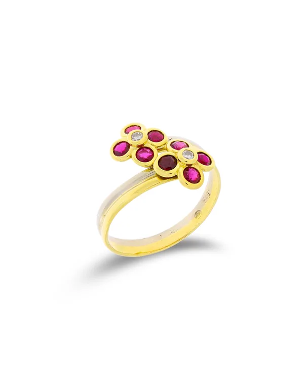 Damenring – Gelbgold mit Rubinen und Diamanten