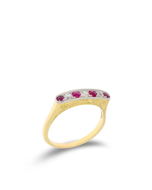 Damenring – Bicolor mit Rubinen und Diamanten
