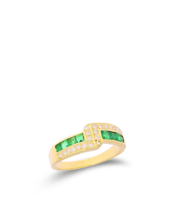 Damenring – Gelbgold mit Smaragd und Diamanten