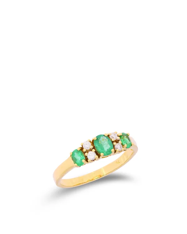 Damenring – Gelbgold mit Smaragd und Diamanten