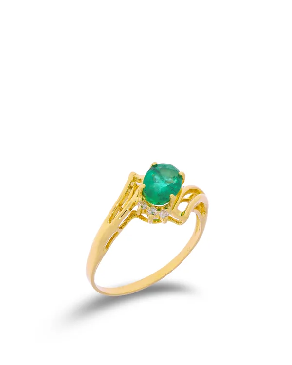 Damenring – Gelbgold mit Smaragd und Diamanten